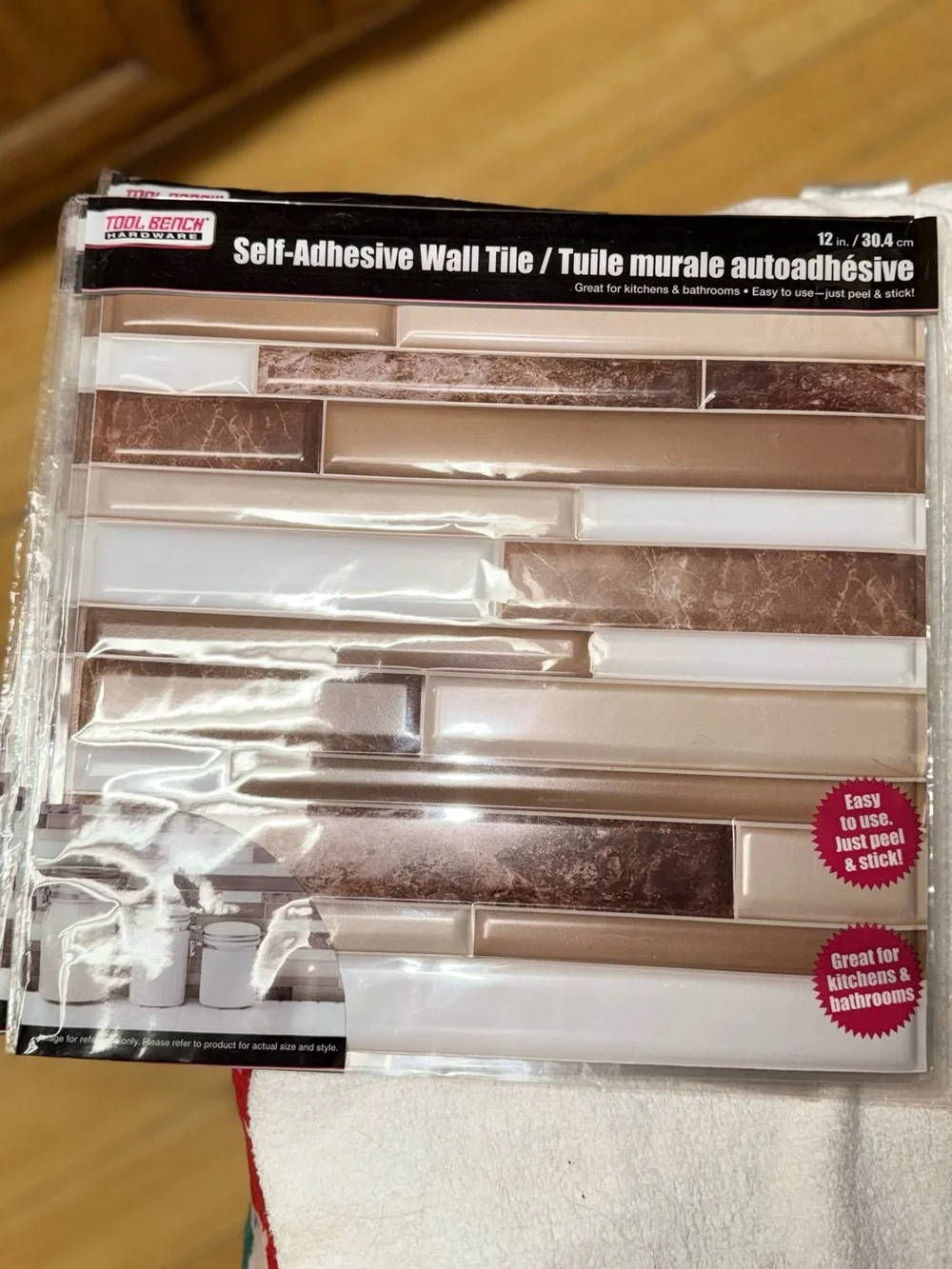 Tool Bench Self-Adhesive Wall Tile - Beige and Brown Mosaic